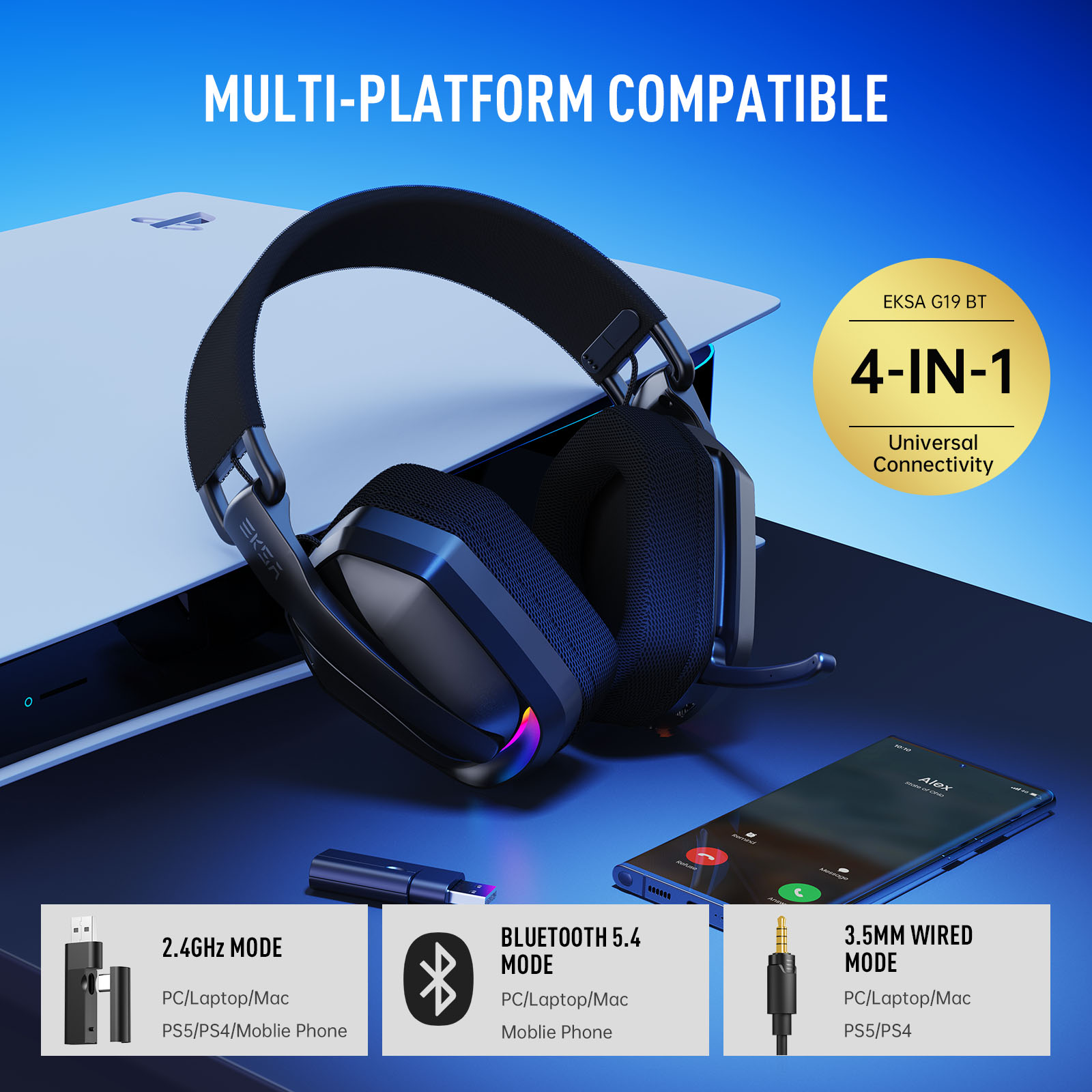 EKSA G19BT 2.4GHz Wireless Gam - Gaming Headset Rgb recension och pris